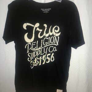 True Religion Black Tee with Cream Graphic